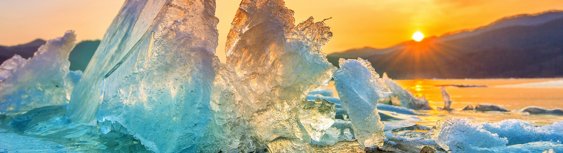 chunk of Ice at Sunrise in winter