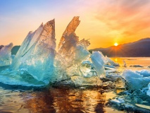 chunk of Ice at Sunrise in winter