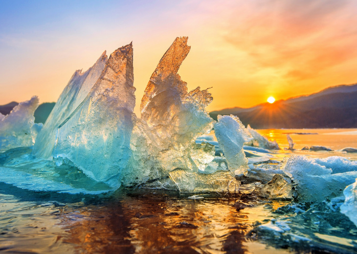 chunk of Ice at Sunrise in winter