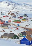 Colorful houses in Greenland in spring time