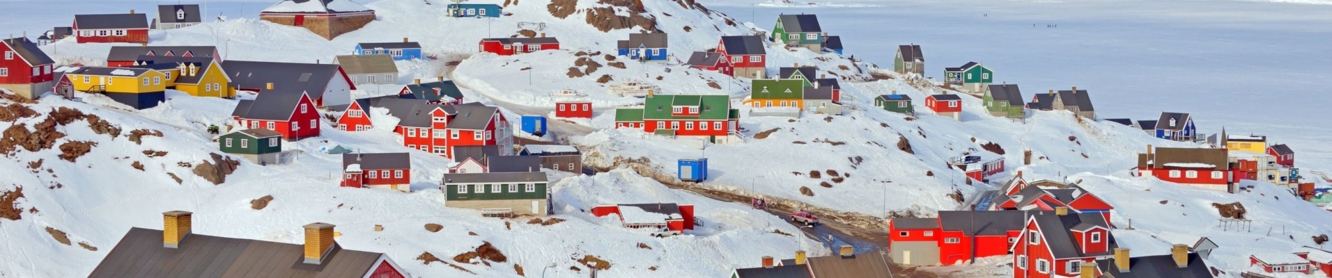 Colorful houses in Greenland in spring time