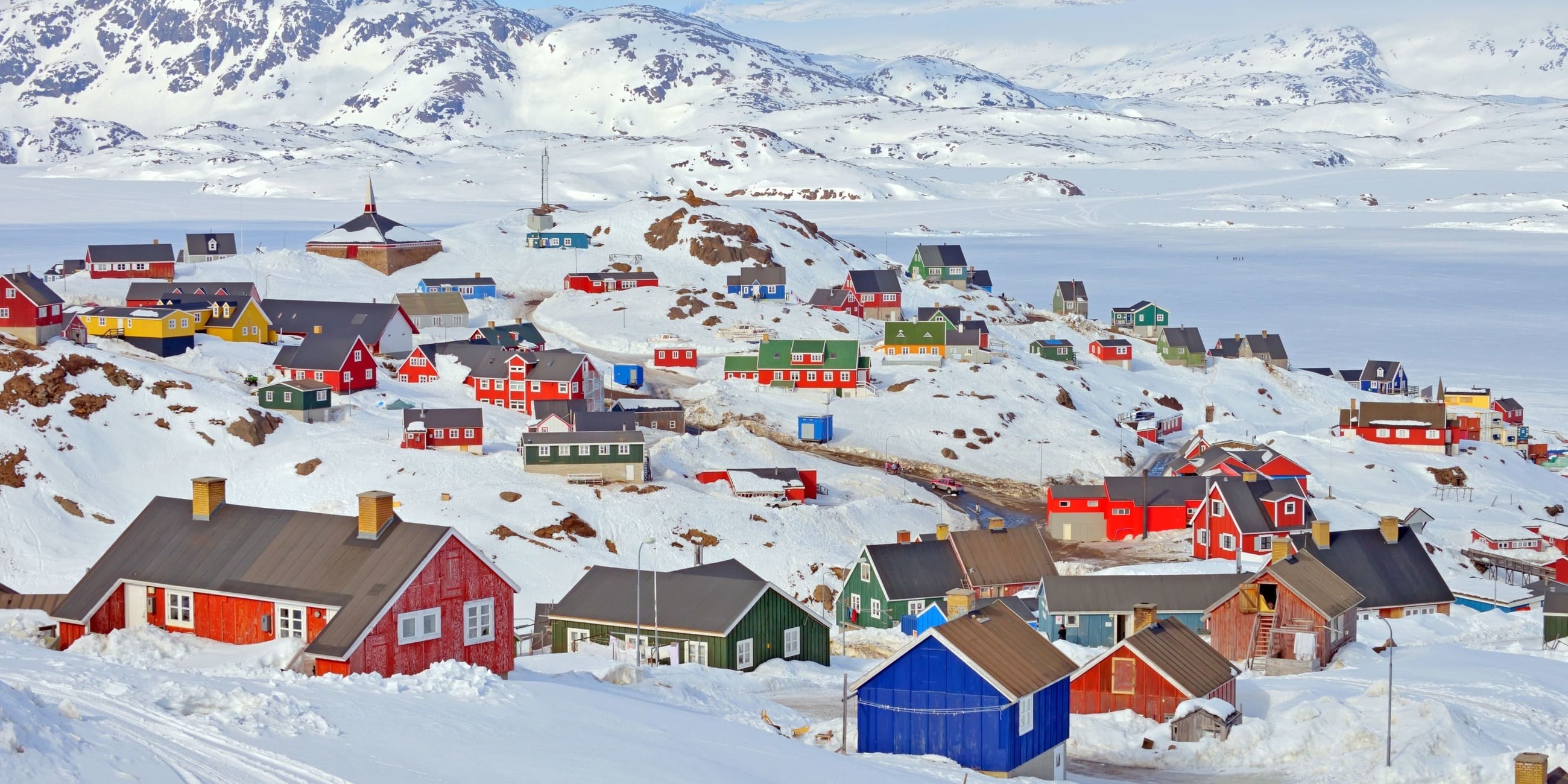 Colorful houses in Greenland in spring time
