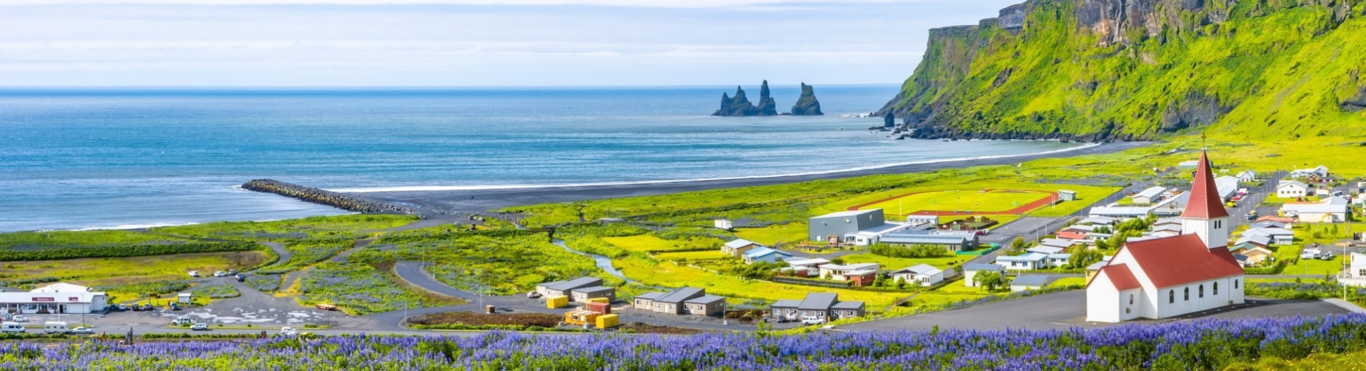 View of basalt stacks Reynisdrangar